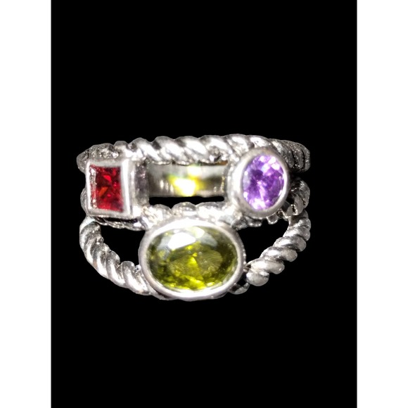 Vintage Jewelry - Gorgeous multi-stone colorful silver ring size 8